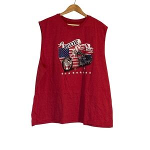 Faded Glory Mens Ride USA Motorcycle Graphic Muscle Tee Heather Red Size 2XL